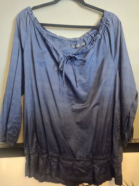 Faded Glory Off the Shoulder Blue Peasant Tunic with Tie Neck sz 16-18